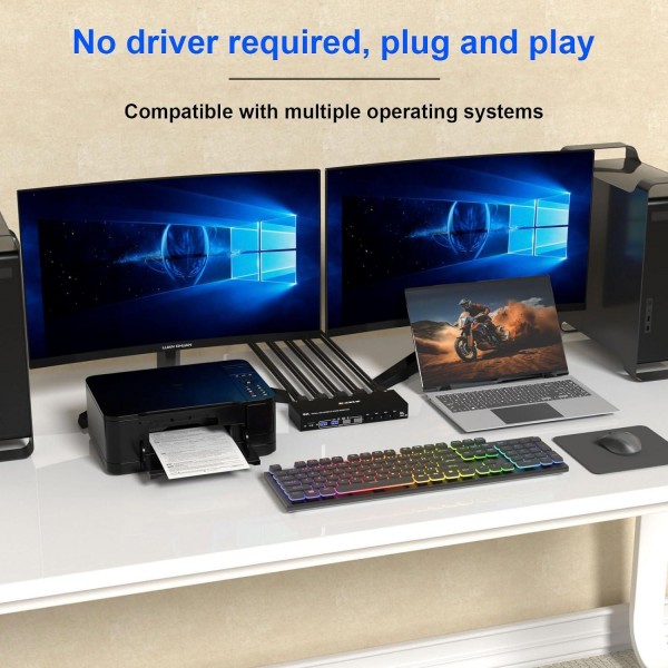 KC-KVM402DP 8K 30Hz 4 Input 2 Output DP / USB3.0 Dual Monitor KVM Switch, US Plug