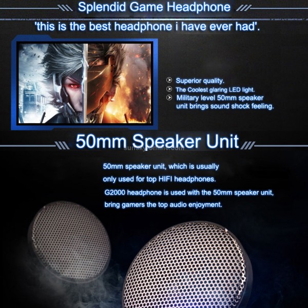 KOTION EACH G2000 Over-ear Game Gaming Headphone Headset Earphone Headband with Mic Stereo Bass LED Light for PC Gamer,Cable Length: About 2.2m(Blue + Black)