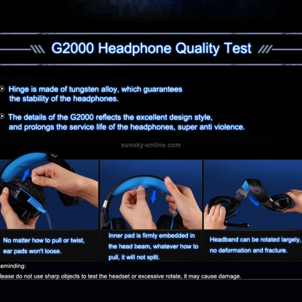 KOTION EACH G2000 Over-ear Game Gaming Headphone Headset Earphone Headband with Mic Stereo Bass LED Light for PC Gamer,Cable Length: About 2.2m(Blue + Black)