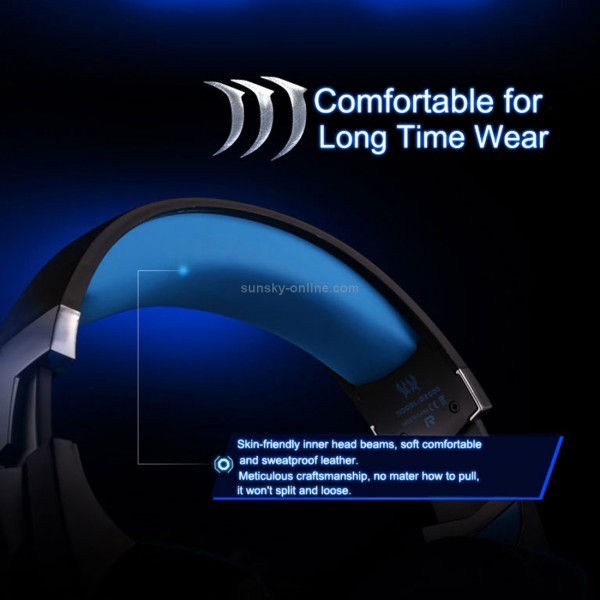 KOTION EACH G2000 Over-ear Game Gaming Headphone Headset Earphone Headband with Mic Stereo Bass LED Light for PC Gamer,Cable Length: About 2.2m(Blue + Black)