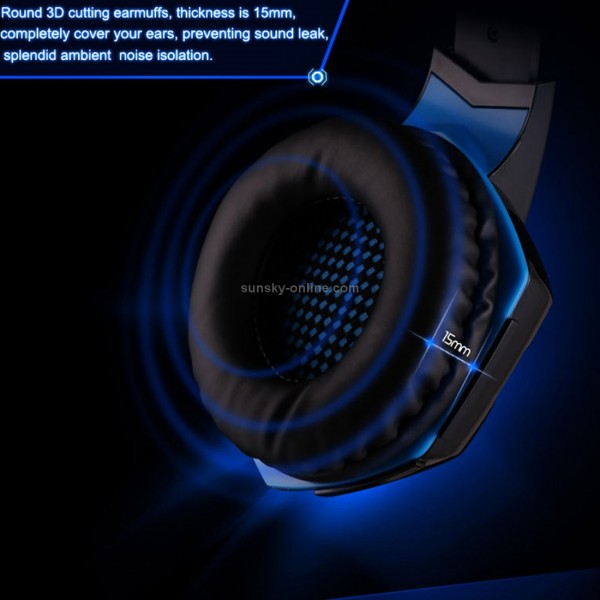 KOTION EACH G2000 Over-ear Game Gaming Headphone Headset Earphone Headband with Mic Stereo Bass LED Light for PC Gamer,Cable Length: About 2.2m(Blue + Black)