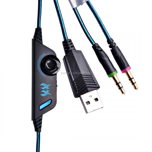 KOTION EACH G2000 Over-ear Game Gaming Headphone Headset Earphone Headband with Mic Stereo Bass LED Light for PC Gamer,Cable Length: About 2.2m(Blue + Black)