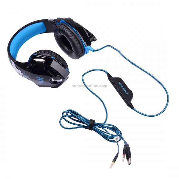 KOTION EACH G2000 Over-ear Game Gaming Headphone Headset Earphone Headband with Mic Stereo Bass LED Light for PC Gamer,Cable Length: About 2.2m(Blue + Black)