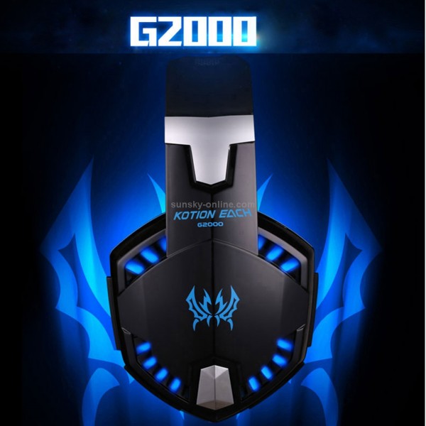 KOTION EACH G2000 Over-ear Game Gaming Headphone Headset Earphone Headband with Mic Stereo Bass LED Light for PC Gamer,Cable Length: About 2.2m(Blue + Black)
