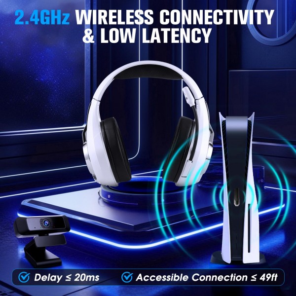 KOTION EACH GS400 Ultra Over Ear Bluetooth Wired 2.4GHz Tri-mode Gaming Headset(White)