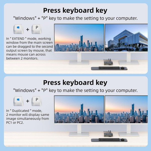 KVEVE KC-KVM202CH USB 3.0 Dual Monitor 4K 60Hz KVM Switch US Plug