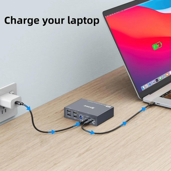 KVEVE KC-KVM202CH USB 3.0 Dual Monitor 4K 60Hz KVM Switch US Plug