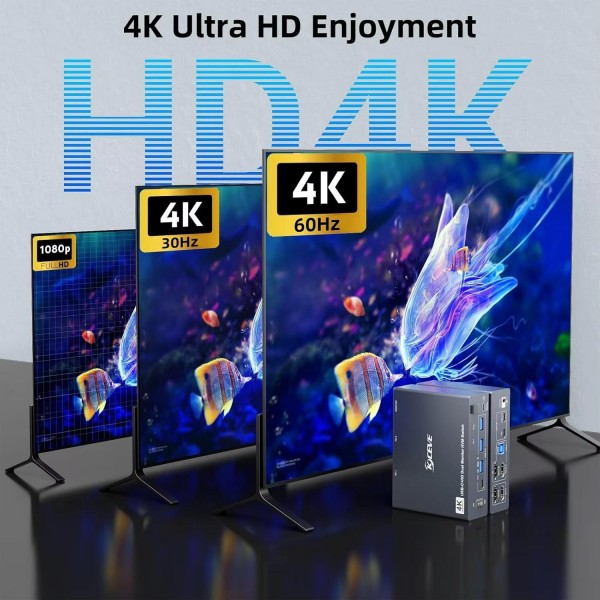 KVEVE KC-KVM202CH USB 3.0 Dual Monitor 4K 60Hz KVM Switch US Plug