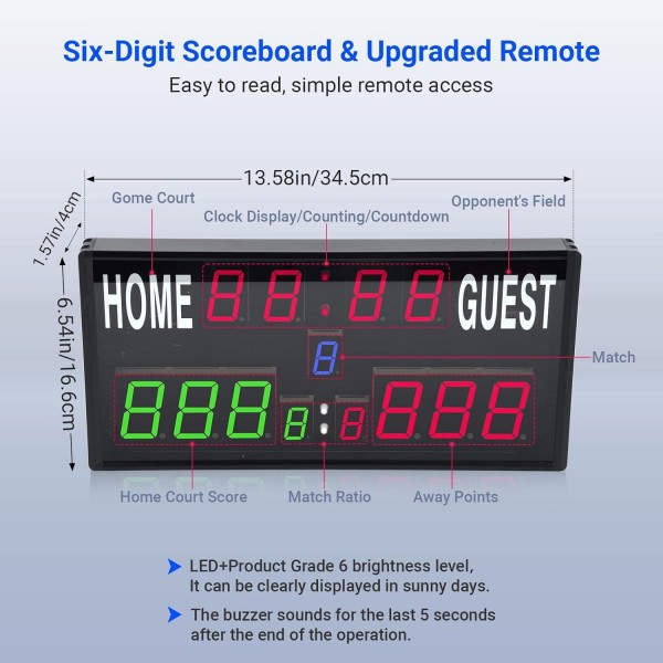 KYX--0030 13-digit LED Electronic Scoreboard Remote Control Multi-function Competition Timer, Plug:US Plug(Black)