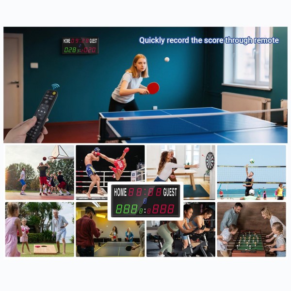 KYX--0030 13-digit LED Electronic Scoreboard Remote Control Multi-function Competition Timer, Plug:US Plug(Black)