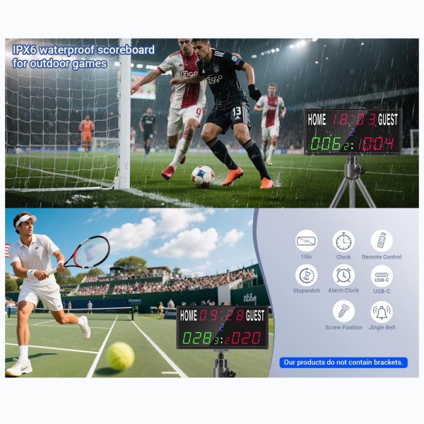 KYX--0030 13-digit LED Electronic Scoreboard Remote Control Multi-function Competition Timer, Plug:US Plug(Black)