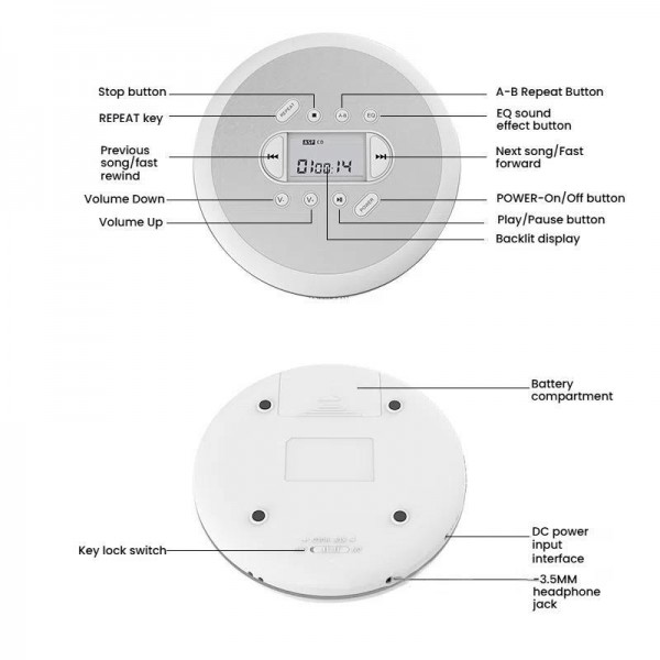 Kecag Mini Portable CD Player Walkman Study and Repeat Retro MP3 Music CD Player(KC-707)