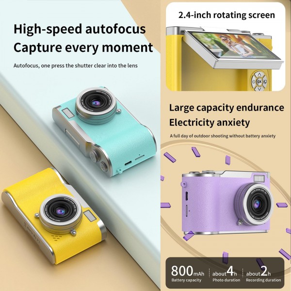 LK007 2.4 inch HD CCD Camera Retro Kids Camera(White)