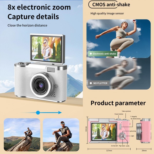 LK007 2.4 inch HD CCD Camera Retro Kids Camera(White)