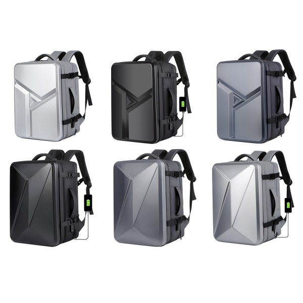 Large-capacity Waterproof Expandable Hard Shell Backpack with USB Charging Hole(161 Black)