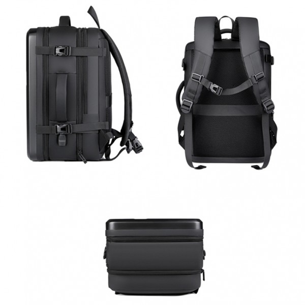 Large-capacity Waterproof Expandable Hard Shell Backpack with USB Charging Hole(161 Black)