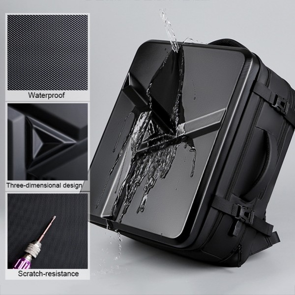 Large-capacity Waterproof Expandable Hard Shell Backpack with USB Charging Hole(161 Black)