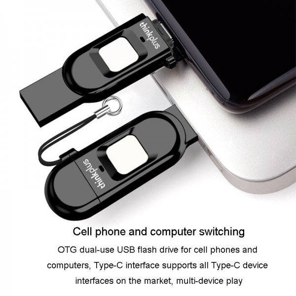 Lenovo Thinkplus TFU301 Dual Interface Type-C+USB Fingerprint Encrypted USB Flash Drive, Capacity: 32G