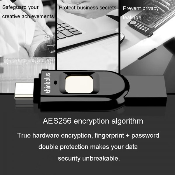 Lenovo Thinkplus TFU301 Dual Interface Type-C+USB Fingerprint Encrypted USB Flash Drive, Capacity: 32G
