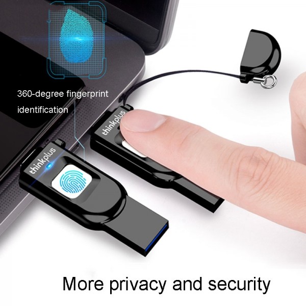 Lenovo Thinkplus TFU301 Dual Interface Type-C+USB Fingerprint Encrypted USB Flash Drive, Capacity: 32G