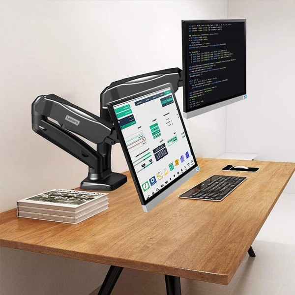 Lenovo Thinkplus ZJA1 Clip-on Desktop Dual-Arm Monitor Holder(Black)