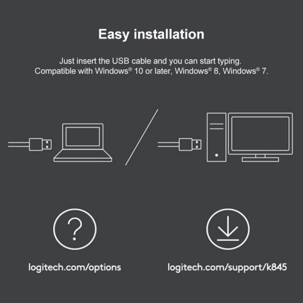 Logitech K845 Backlit Mechanical Wired Keyboard, Cable Length: 1.8m, Type:TTC-Brown Axis(Black)