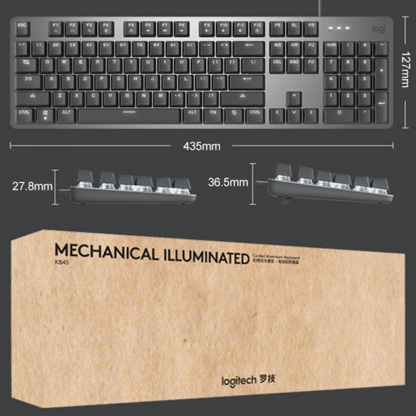 Logitech K845 Backlit Mechanical Wired Keyboard, Cable Length: 1.8m, Type:TTC-Brown Axis(Black)