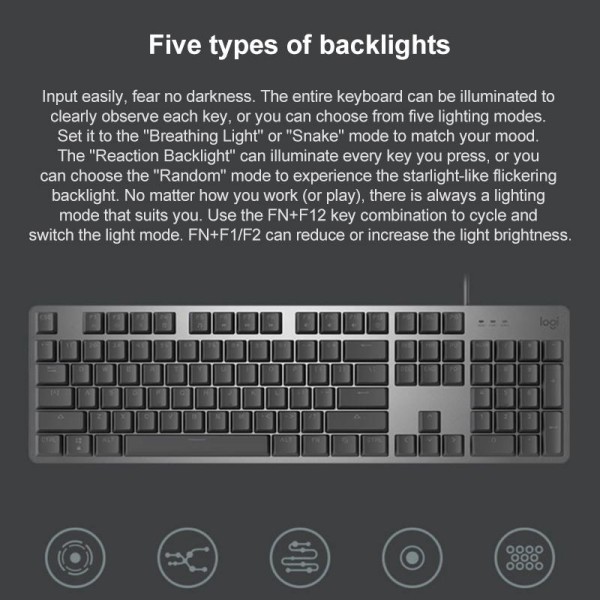 Logitech K845 Backlit Mechanical Wired Keyboard, Cable Length: 1.8m, Type:TTC-Brown Axis(Black)