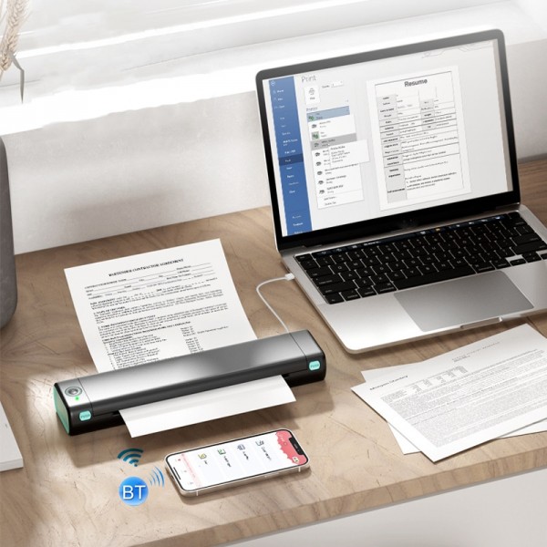 M08F Bluetooth Wireless Handheld Portable Thermal Printer(Black A4 Version)