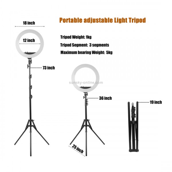 MANTOO RL-18 II 100-240V 55W 18 inch Two-color Dimmable Ring Fill Light with Tripod