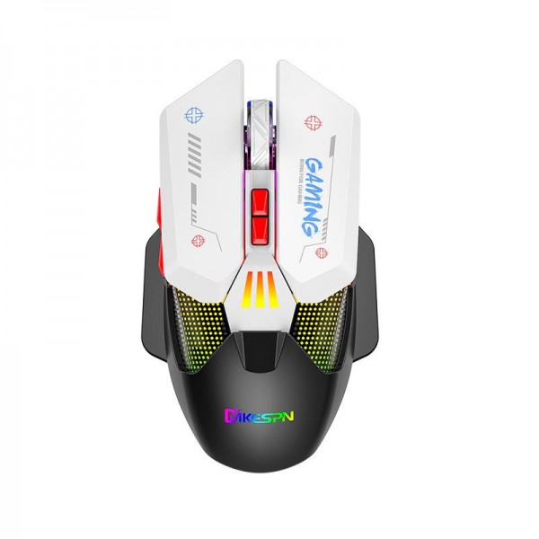 MKESPN Wired + 2.4G Dual Mode Gaming Mouse 10000 DPI Type-C Fast Charging RGB Light, Programmable Macros Mouse(Black White)