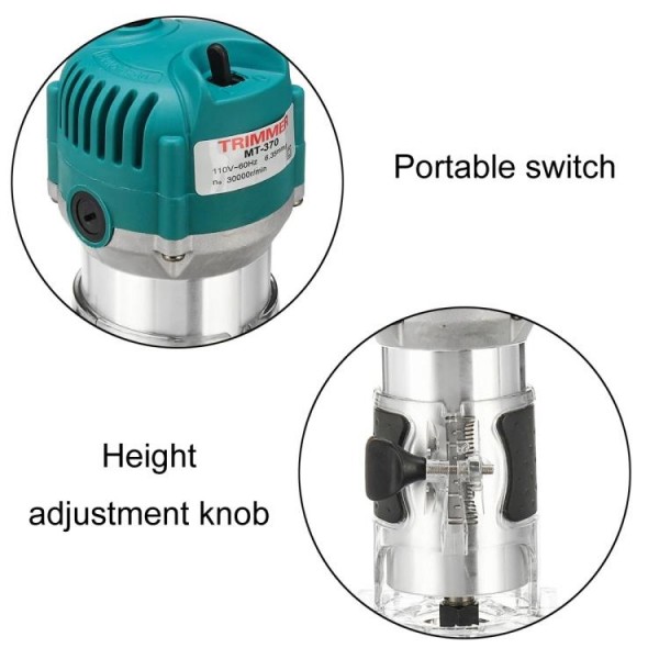 MOYI Aluminum Body Multifunctional Small Electric Woodworking Carving Slotting Trimming Machine, Specifications: 15 Milling Cutters EU Plug