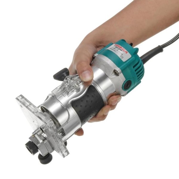 MOYI Aluminum Body Multifunctional Small Electric Woodworking Carving Slotting Trimming Machine, Specifications: 15 Milling Cutters EU Plug