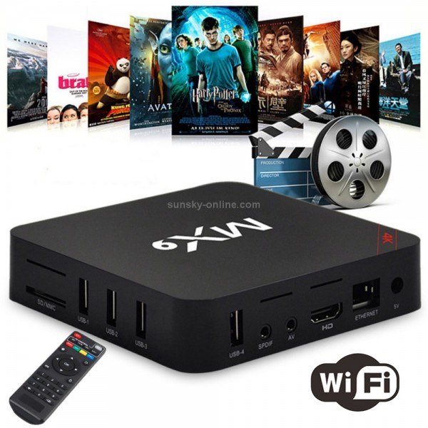 MX9 4K TV Box Android 10.0 Media Player wtih Remote Control, Rockchip RK3229 Quad Core ARM Cortex-A7,  2GB+16GB, 5G WiFi / Ethernet / TF / USB