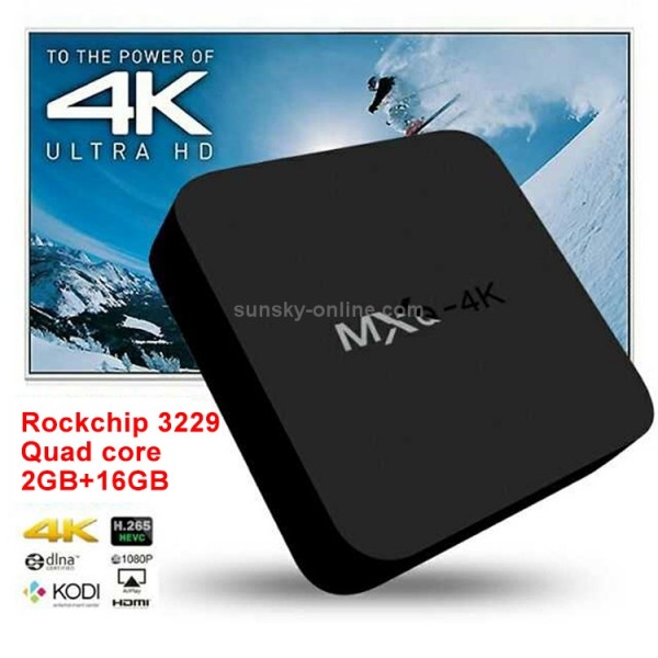 MXQ 4K TV Box Android 10.0 Media Player wtih Remote Control, Rockchip RK3229 Quad Cortex-A7, 2GB+16GB, Dual-Band / Ethernet / TF / USB