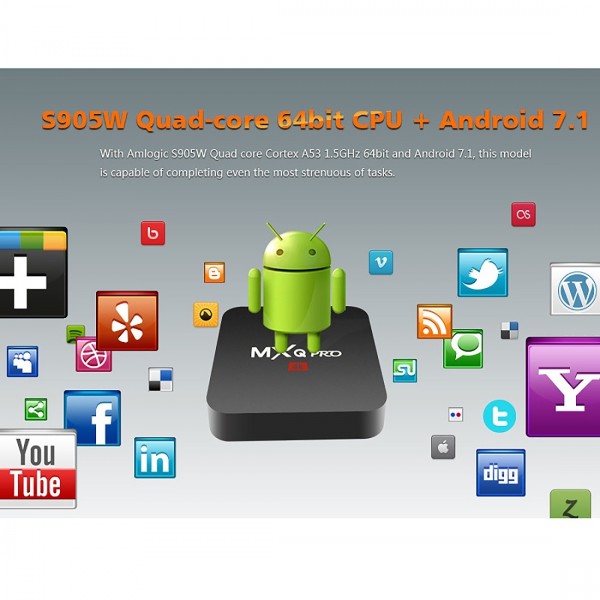 MXQ PROi 1080P 4K HD Smart TV BOX with Remote Controller, Android 7.1 S905W Quad Core Cortex-A53 Up to 2GHz, RAM: 1GB, ROM: 8GB, Support WiFi, EU Plug