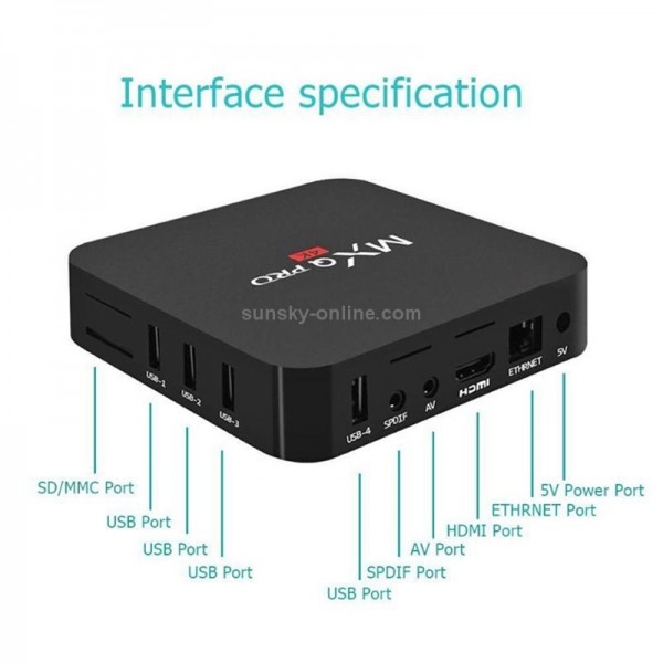 MXQ Pro 4K TV Box Android 10.0 Media Player wtih Remote Control, Allwinner H3 Quad Core ARM Cortex-A7, 2GB+16GB, 5G WiFi / Ethernet / TF / USB