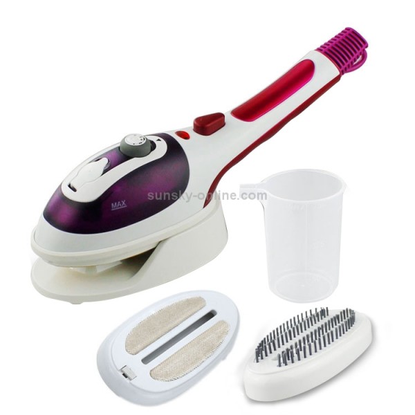 Multifunction Household Handheld Steamer Travel Portable Hand - Held Steam Hanging Hot Machine Ceramic Bottom with Flannelette Brush & Hair Brush & Measuring Cup,US Plug(Purple)