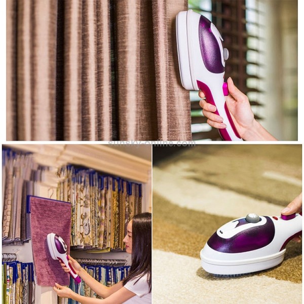 Multifunction Household Handheld Steamer Travel Portable Hand - Held Steam Hanging Hot Machine Ceramic Bottom with Flannelette Brush & Hair Brush & Measuring Cup,US Plug(Purple)