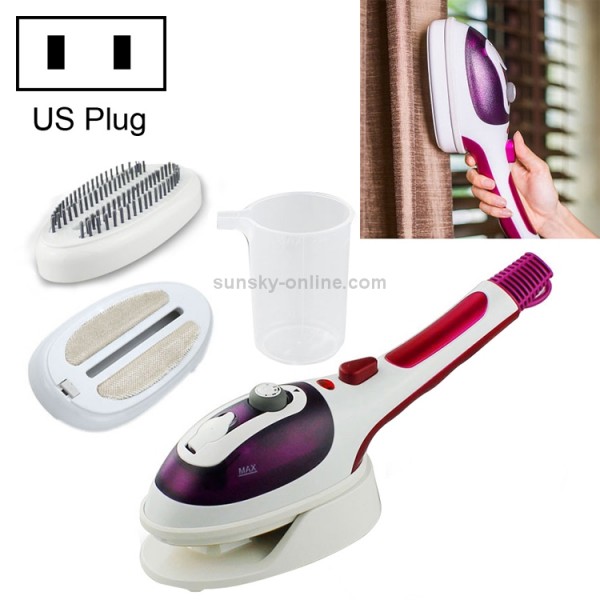 Multifunction Household Handheld Steamer Travel Portable Hand - Held Steam Hanging Hot Machine Ceramic Bottom with Flannelette Brush & Hair Brush & Measuring Cup,US Plug(Purple)