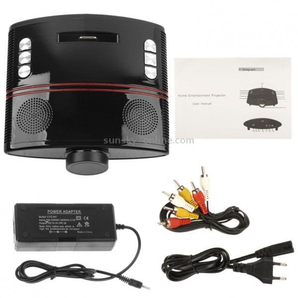 Multimedia LED Projector and Charging Base with Speaker for iPhone 4, Support AV Input (Black)