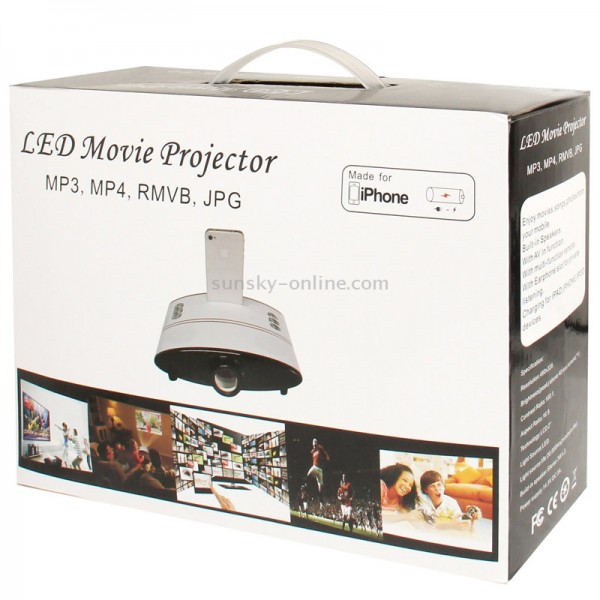 Multimedia LED Projector and Charging Base with Speaker for iPhone 4, Support AV Input (Black)