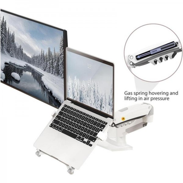 NORTH BAYOU F160-FP Tray Dual Arm Bracket Monitor Desk Mount Adjustable Laptop Holder(White)