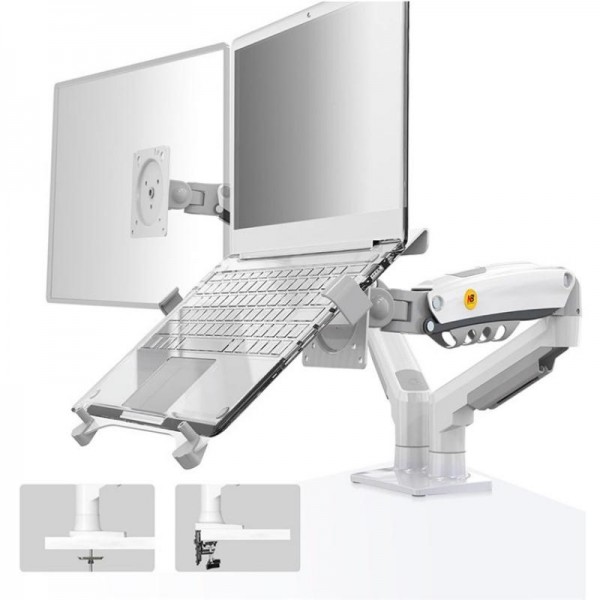 NORTH BAYOU F160-FP Tray Dual Arm Bracket Monitor Desk Mount Adjustable Laptop Holder(White)