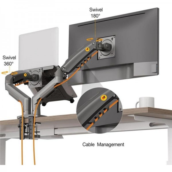 NORTH BAYOU F160-FP Tray Dual Arm Bracket Monitor Desk Mount Adjustable Laptop Holder(White)