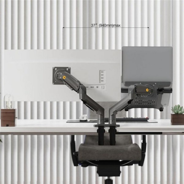 NORTH BAYOU F160-FP Tray Dual Arm Bracket Monitor Desk Mount Adjustable Laptop Holder(White)