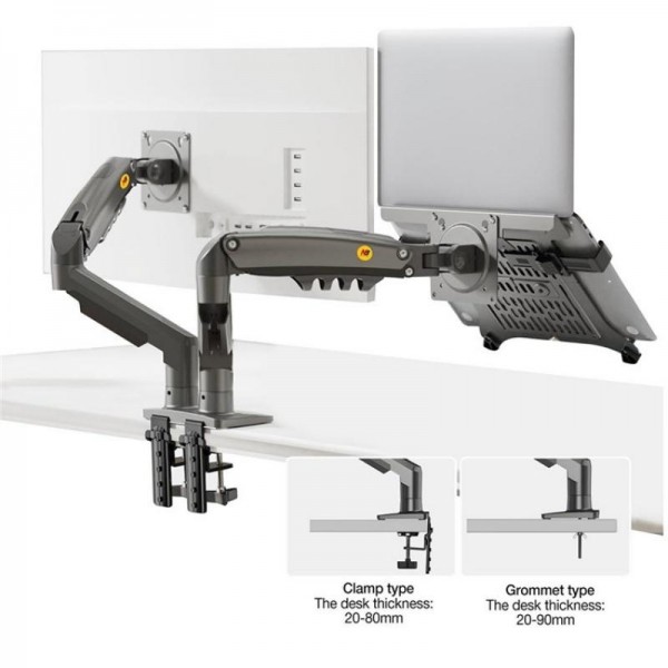 NORTH BAYOU F160-FP Tray Dual Arm Bracket Monitor Desk Mount Adjustable Laptop Holder(White)