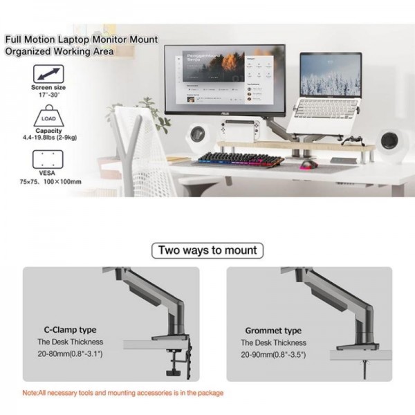 NORTH BAYOU F160-FP Tray Dual Arm Bracket Monitor Desk Mount Adjustable Laptop Holder(White)
