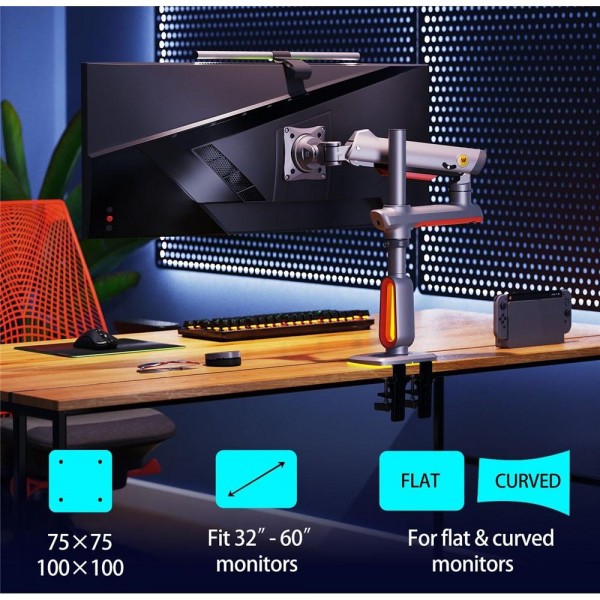 NORTH BAYOU L70 RGB Lighting Gaming Monitor Adjustable Arm Stand Curved Monitors Bracket