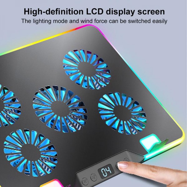 NUOXI F36-5 6-Speed Adjustable 5 Fan Laptop Cooler with RGB(Black)